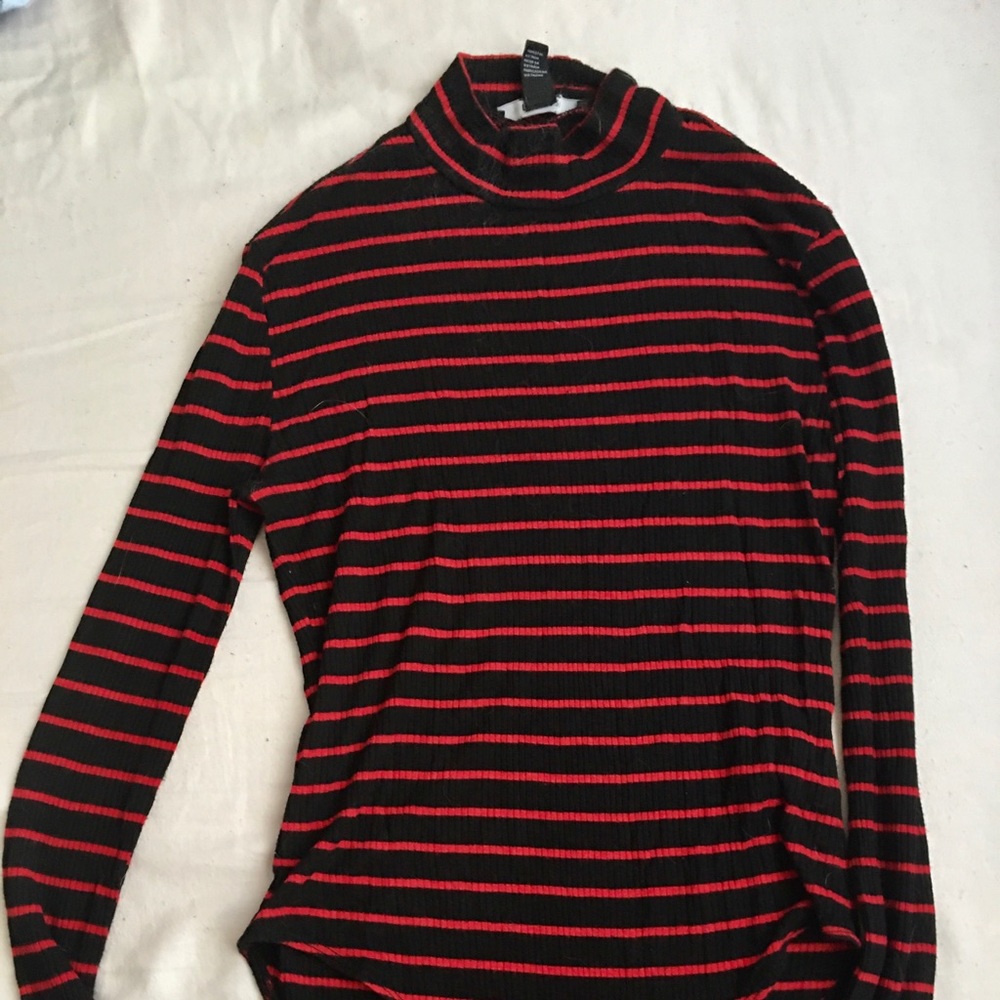 black and red striped body suit